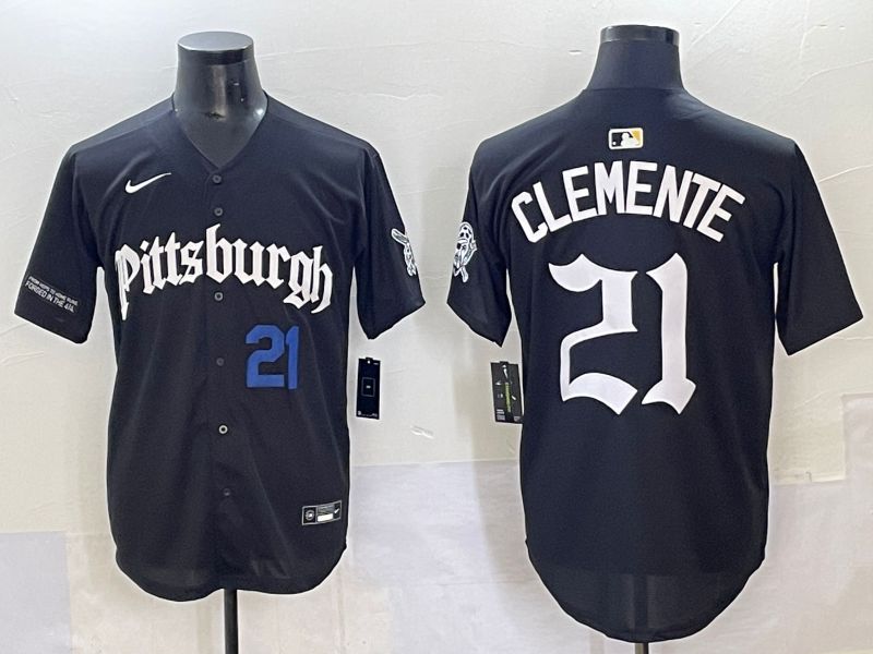 Men 2025 Pittsburgh Pirates #21 Clemente Black Five generations Joint Name Nike MLB Jersey style 8